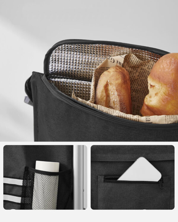 SONGMICS Carucior de cumparaturi piata, pliabil, compartiment frigorific, multifunctional, 44x35x100 cm, negru - imagine 12