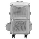 Carucior tip troller pentru transport animale, dublu cu 2 compartimente separate, maxim 22 kg, 55x34x26 cm, gri