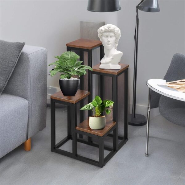 Stand pentru flori, cadru metalic, 4 etajere, 34x34x68 cm, maro inchis - imagine 16