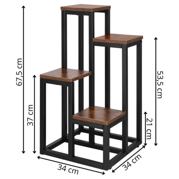 Stand pentru flori, cadru metalic, 4 etajere, 34x34x68 cm, maro inchis - imagine 17