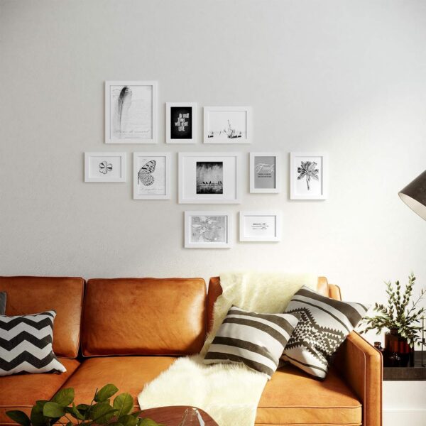 SONGMICS set rame foto 10 buc, 28x24 / 21x16 / 18x13 cm, alb, montaj perete sau birou, MDF si plastic - imagine 2