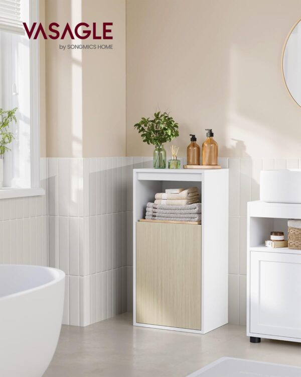 VASAGLE Dulap de baie de perete cu 3 polite, usa cu directie de deschidere reglabila, 30x40x80 cm, alb cu bej - imagine 2