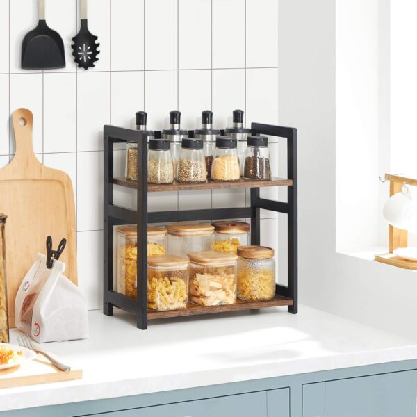 SONGMICS Raft de depozitare pe 2 niveluri, MDF, organizator de birou sau bucatarie, 42x18x43 cm, maro rustic - imagine 2