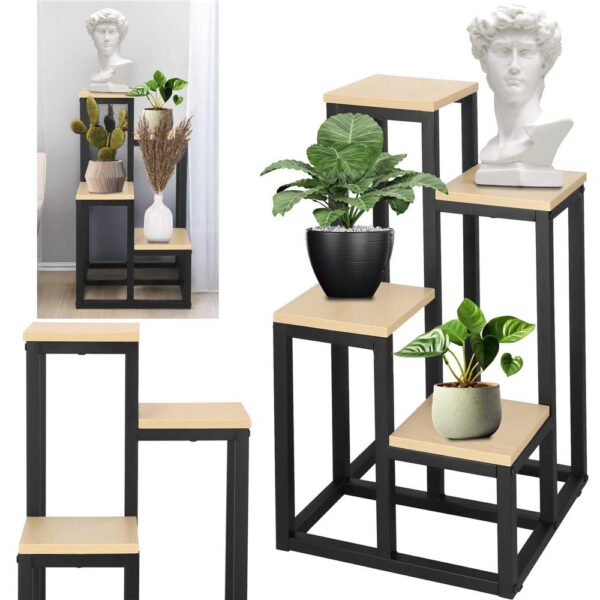 Stand pentru flori, cadru metalic, 4 etajere, 34x34x68 cm, bej - imagine 3