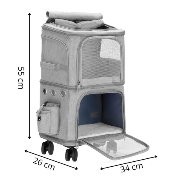 Carucior tip troller pentru transport animale, dublu cu 2 compartimente separate, maxim 22 kg, 55x34x26 cm, gri - imagine 19