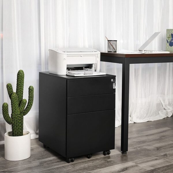 SONGMICS Dulap mobil tip rollbox pentru birouri, din otel, sertar cu sina dosare A4, 39x52x60 cm, negru - imagine 2