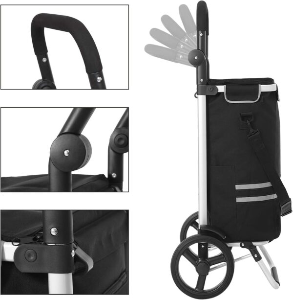 SONGMICS Carucior de cumparaturi piata, pliabil, compartiment frigorific, multifunctional, 44x35x100 cm, negru - imagine 2
