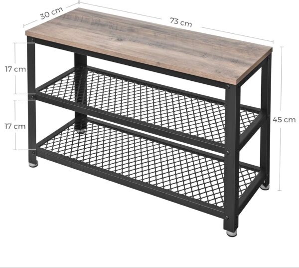 VASAGLE Raft pentru pantofi cu 2 polite, 73x30x45cm, otel, stil industrial, gri stejar si negru - imagine 3