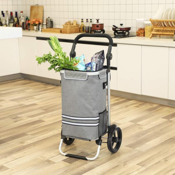SONGMICS Carucior de cumparaturi piata, pliabil, compartiment frigorific, multifunctional, 44x35x100 cm, gri - imagine 3