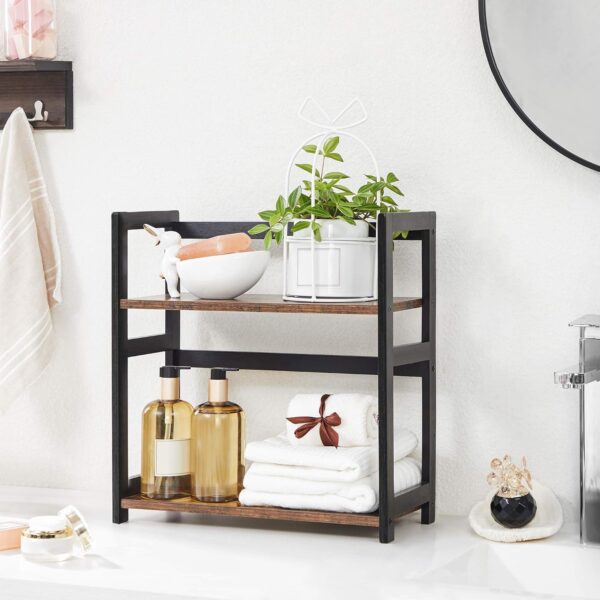 SONGMICS Raft de depozitare pe 2 niveluri, MDF, organizator de birou sau bucatarie, 42x18x43 cm, maro rustic - imagine 3