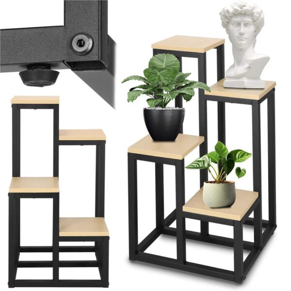 Stand pentru flori, cadru metalic, 4 etajere, 34x34x68 cm, bej - imagine 4