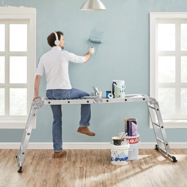 SONGMICS Scara multifunctionala din aluminiu, cu 2 placi tip platforma, 12 trepte, sarcina 150 kg, gri - imagine 8