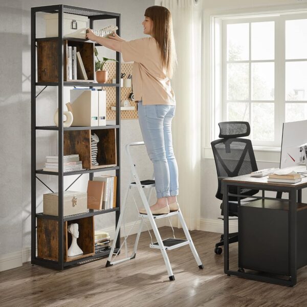 SONGMICS Scara pliabila cu 3 trepte, sarcina 150 kg, otel, 47x75x105 cm, alb si negru - imagine 3
