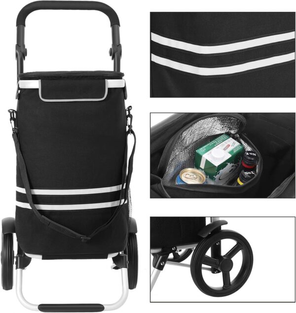 SONGMICS Carucior de cumparaturi piata, pliabil, compartiment frigorific, multifunctional, 44x35x100 cm, negru - imagine 3
