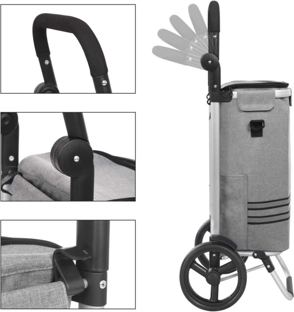 SONGMICS Carucior de cumparaturi piata, pliabil, compartiment frigorific, multifunctional, 44x35x100 cm, gri - imagine 4