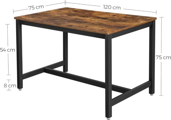 VASAGLE Masa de bucatarie pentru 4 persoane, cadru metalic, stil industrial, 120x75x75 cm, maro rustic - imagine 4