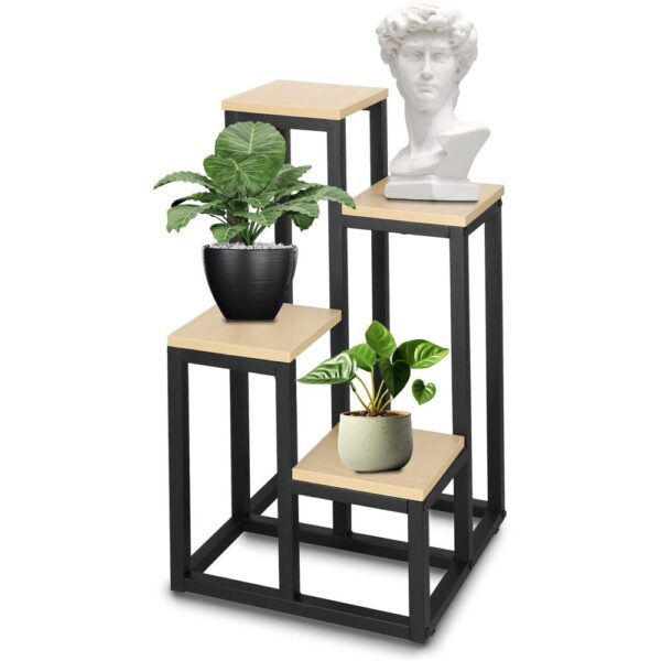 Stand pentru flori, cadru metalic, 4 etajere, 34x34x68 cm, bej - imagine 5