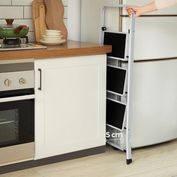 SONGMICS Scara pliabila cu 3 trepte, sarcina 150 kg, otel, 47x75x105 cm, alb si negru - imagine 4