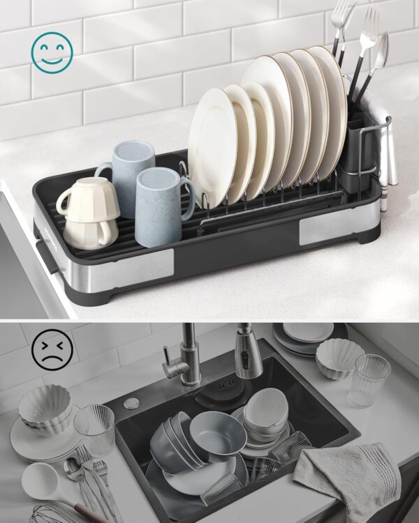 SONGMICS Uscator de vase si tacamuri, din inox, suport pentru tacamuri si sistem de scurgere, 21x45x13 cm - imagine 4