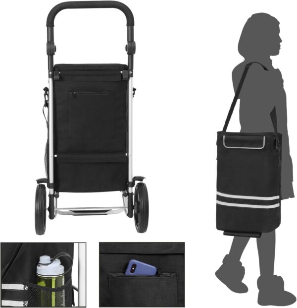 SONGMICS Carucior de cumparaturi piata, pliabil, compartiment frigorific, multifunctional, 44x35x100 cm, negru - imagine 4
