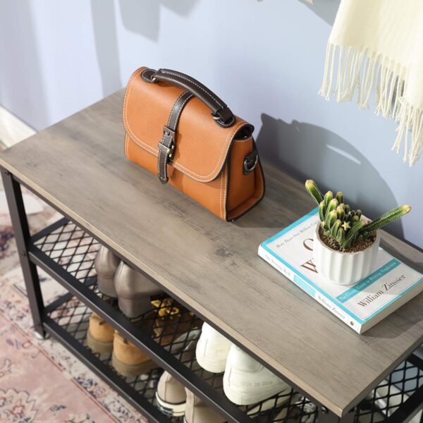 VASAGLE Raft pentru pantofi cu 2 polite, 73x30x45cm, otel, stil industrial, gri stejar si negru - imagine 5