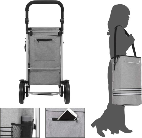 SONGMICS Carucior de cumparaturi piata, pliabil, compartiment frigorific, multifunctional, 44x35x100 cm, gri - imagine 5