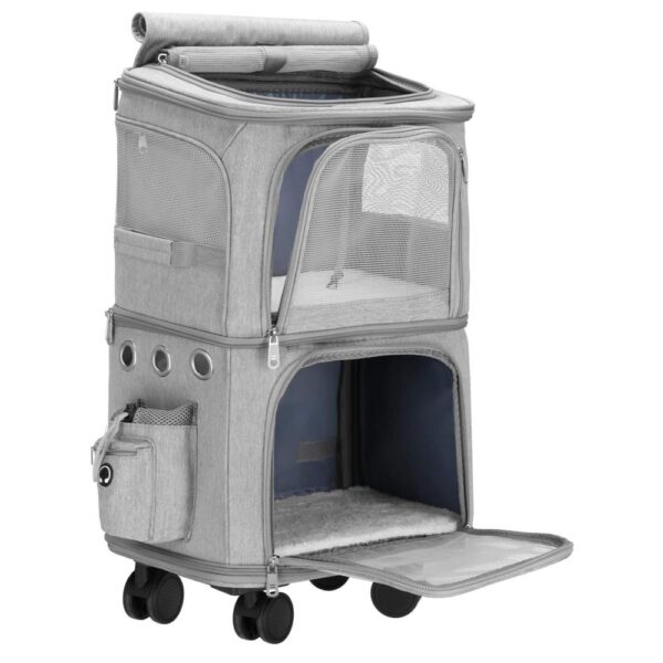 Carucior tip troller pentru transport animale, dublu cu 2 compartimente separate, maxim 22 kg, 55x34x26 cm, gri - imagine 6