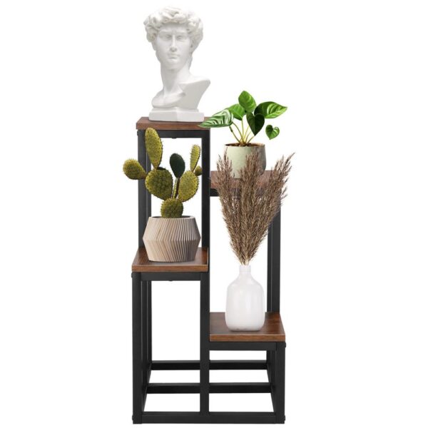 Stand pentru flori, cadru metalic, 4 etajere, 34x34x68 cm, maro inchis - imagine 6