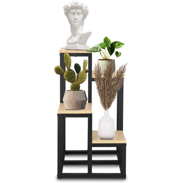 Stand pentru flori, cadru metalic, 4 etajere, 34x34x68 cm, bej - imagine 6