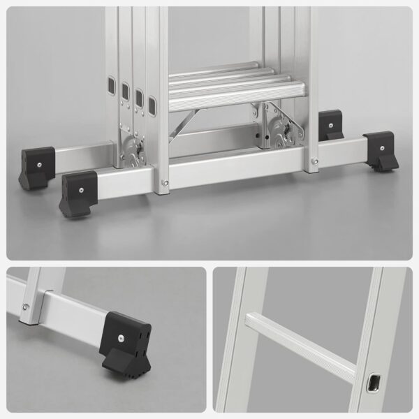 SONGMICS Scara multifunctionala din aluminiu, cu 2 placi tip platforma, 12 trepte, sarcina 150 kg, gri - imagine 4