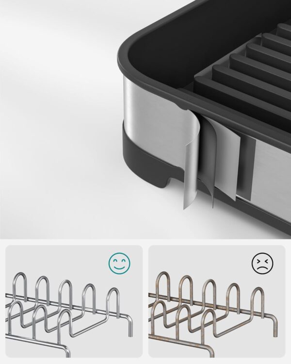 SONGMICS Uscator de vase si tacamuri, din inox, suport pentru tacamuri si sistem de scurgere, 21x45x13 cm - imagine 5