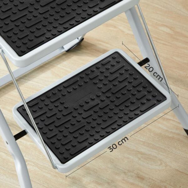 SONGMICS Scara pliabila cu 2 trepte, sarcina 150 kg, otel, 50x60x44 cm, alb si negru - imagine 5