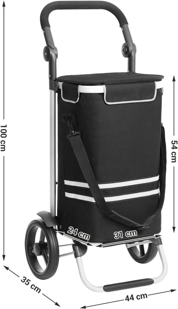 SONGMICS Carucior de cumparaturi piata, pliabil, compartiment frigorific, multifunctional, 44x35x100 cm, negru - imagine 5