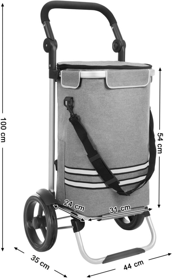 SONGMICS Carucior de cumparaturi piata, pliabil, compartiment frigorific, multifunctional, 44x35x100 cm, gri - imagine 6