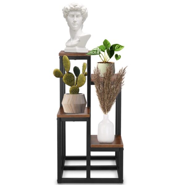 Stand pentru flori, cadru metalic, 4 etajere, 34x34x68 cm, maro inchis - imagine 7