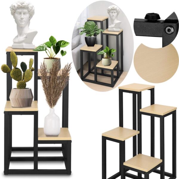 Stand pentru flori, cadru metalic, 4 etajere, 34x34x68 cm, bej - imagine 7