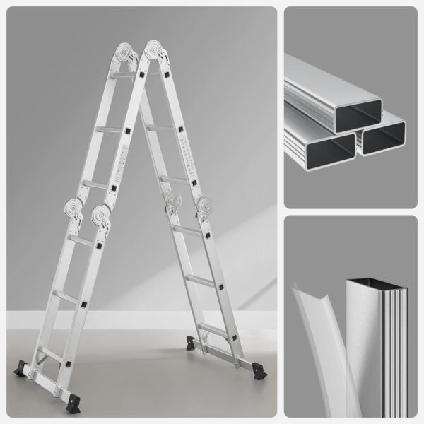 SONGMICS Scara multifunctionala din aluminiu, cu 2 placi tip platforma, 12 trepte, sarcina 150 kg, gri - imagine 5