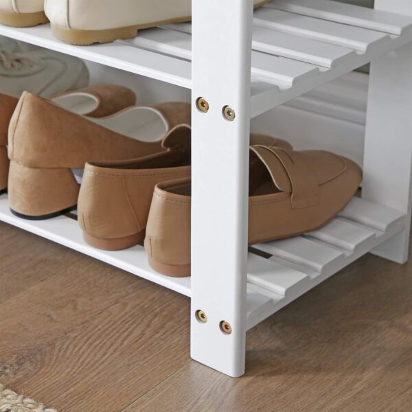 SONGMICS Banca pentru pantofi din bambus, 2 niveluri, cu perna, sarcina 150 kg, 71x29x49 cm, alb si gri - imagine 7