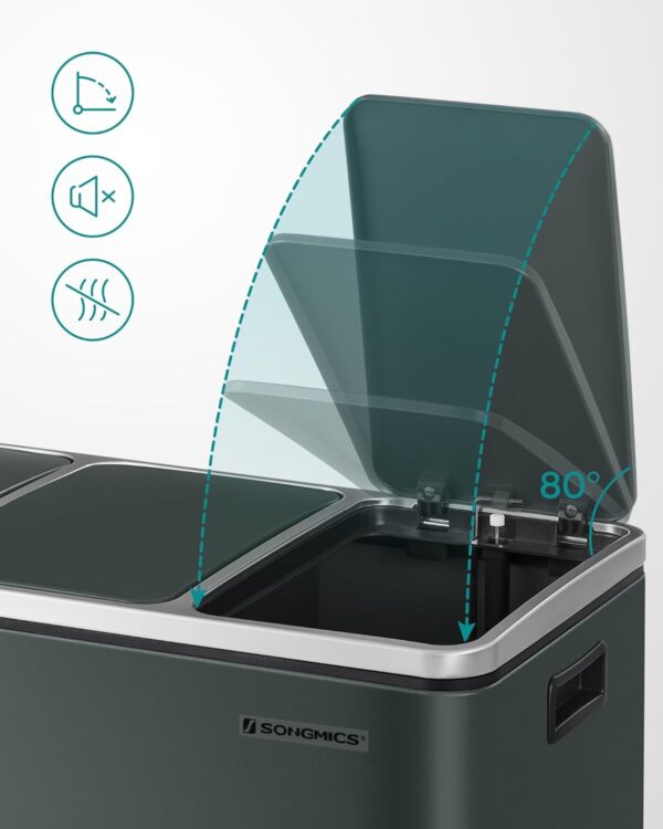 SONGMICS Cos de gunoi din inox cu 3 compartimente colectare selectiva, cu galeti interioare, 3x18litri, gri inchis - imagine 5