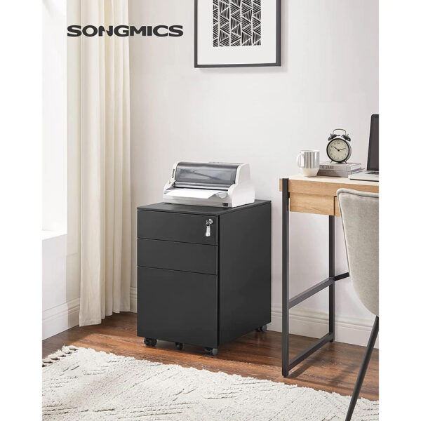 SONGMICS Dulap mobil tip rollbox pentru birouri, din otel, sertar cu sina dosare A4, 39x52x60 cm, negru - imagine 5