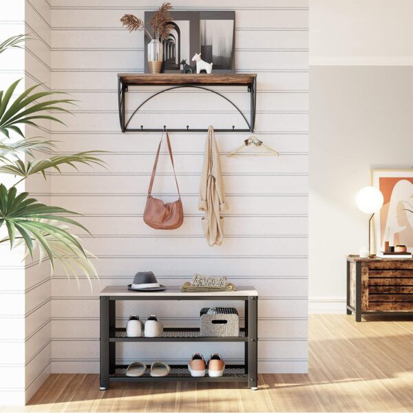 VASAGLE Raft pentru pantofi cu 2 polite, 73x30x45cm, otel, stil industrial, gri stejar si negru - imagine 7