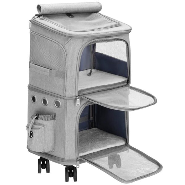 Carucior tip troller pentru transport animale, dublu cu 2 compartimente separate, maxim 22 kg, 55x34x26 cm, gri - imagine 8