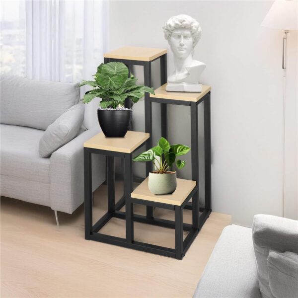Stand pentru flori, cadru metalic, 4 etajere, 34x34x68 cm, bej - imagine 8
