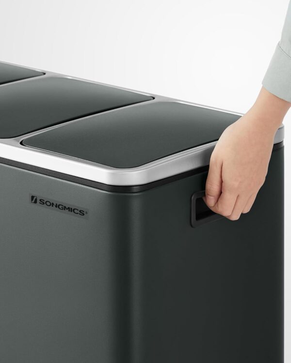SONGMICS Cos de gunoi din inox cu 3 compartimente colectare selectiva, cu galeti interioare, 3x18litri, gri inchis - imagine 6
