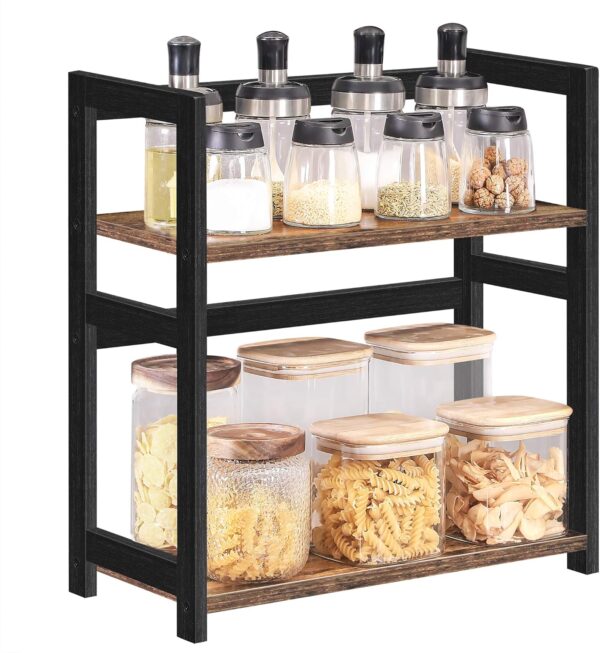 SONGMICS Raft de depozitare pe 2 niveluri, MDF, organizator de birou sau bucatarie, 42x18x43 cm, maro rustic - imagine 8