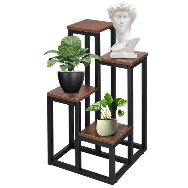 Stand pentru flori, cadru metalic, 4 etajere, 34x34x68 cm, maro inchis - imagine 9