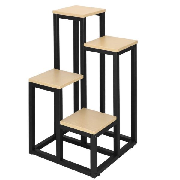 Stand pentru flori, cadru metalic, 4 etajere, 34x34x68 cm, bej
