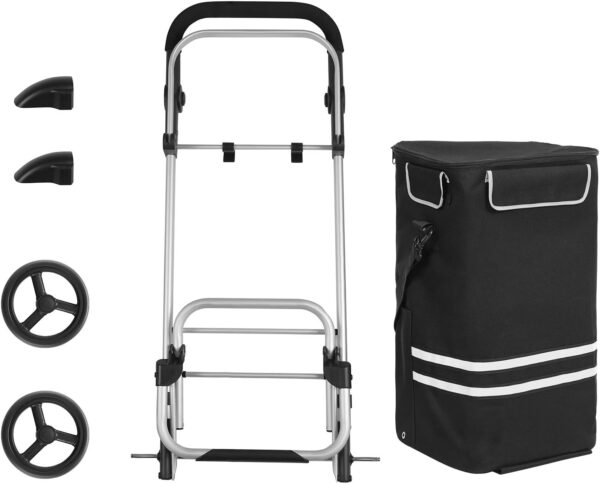 SONGMICS Carucior de cumparaturi piata, pliabil, compartiment frigorific, multifunctional, 44x35x100 cm, negru - imagine 8