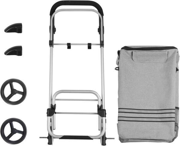 SONGMICS Carucior de cumparaturi piata, pliabil, compartiment frigorific, multifunctional, 44x35x100 cm, gri - imagine 9