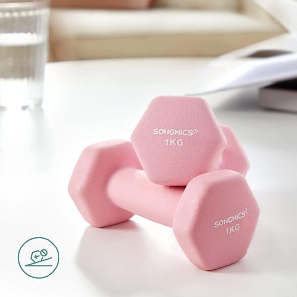SONGMICS Set de 6 gantere hexagonale cu suport, 2x1 kg 2x2 kg 2x3 kg, multicolor - imagine 9